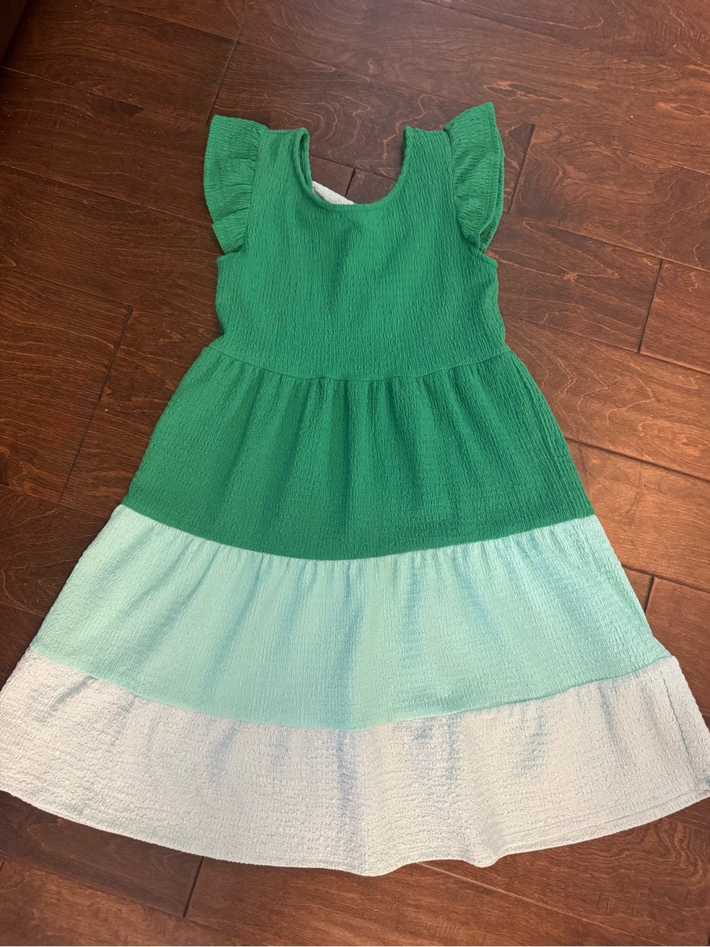 Bonnie Jean Green and Pale Aqua Tiered Flutter Sleeve Dress